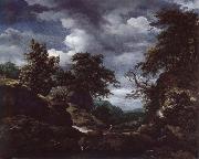 Jacob van Ruisdael Hilly Wooded Landscape with Cattle painting